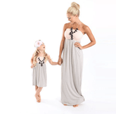 Robe mère fille assortie décontractée rose et gris